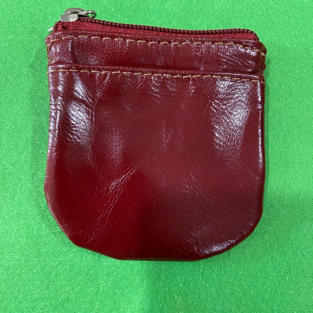 Burgundy vinyl leopard interior print coin wallet